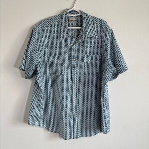 Wrangler Men’s Blue Aztec‎ Pattern Short Sleeve Pearl Snap Button Down Fits XL